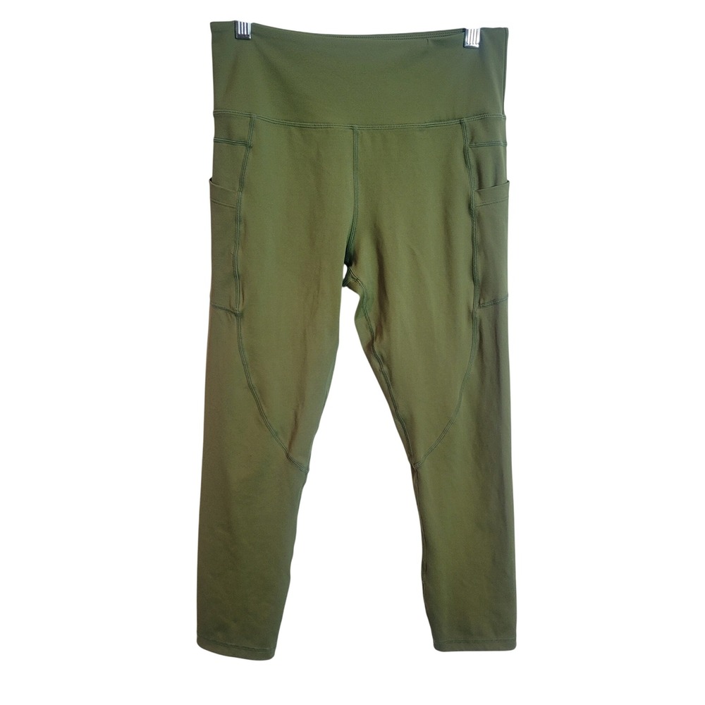 Zyia Active Olive Green High Waisted Pocket Leggings Size‎ L 7/8 Crop